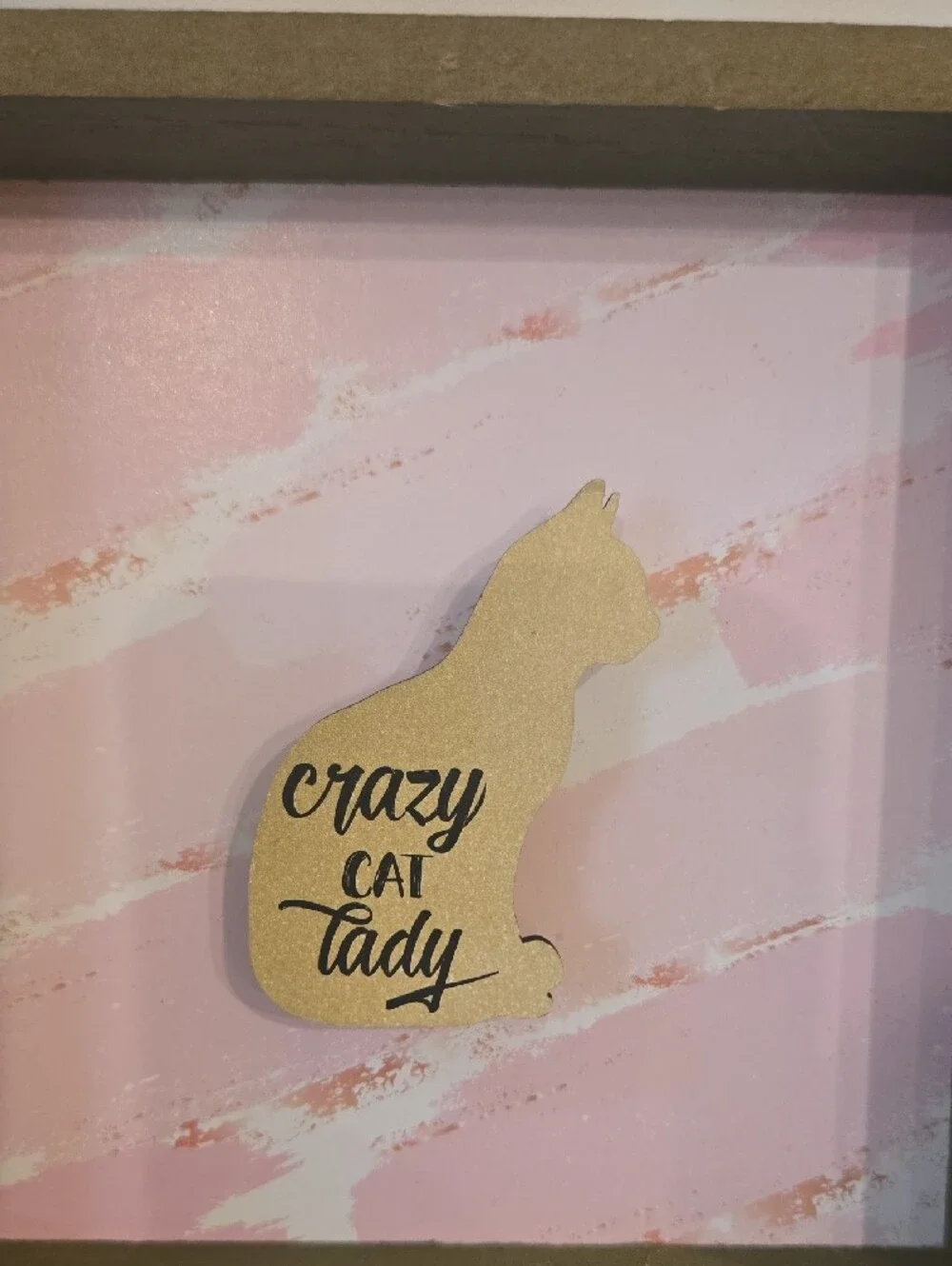 Pink Cat Decorative Shadow Box Wall Art - Unbranded